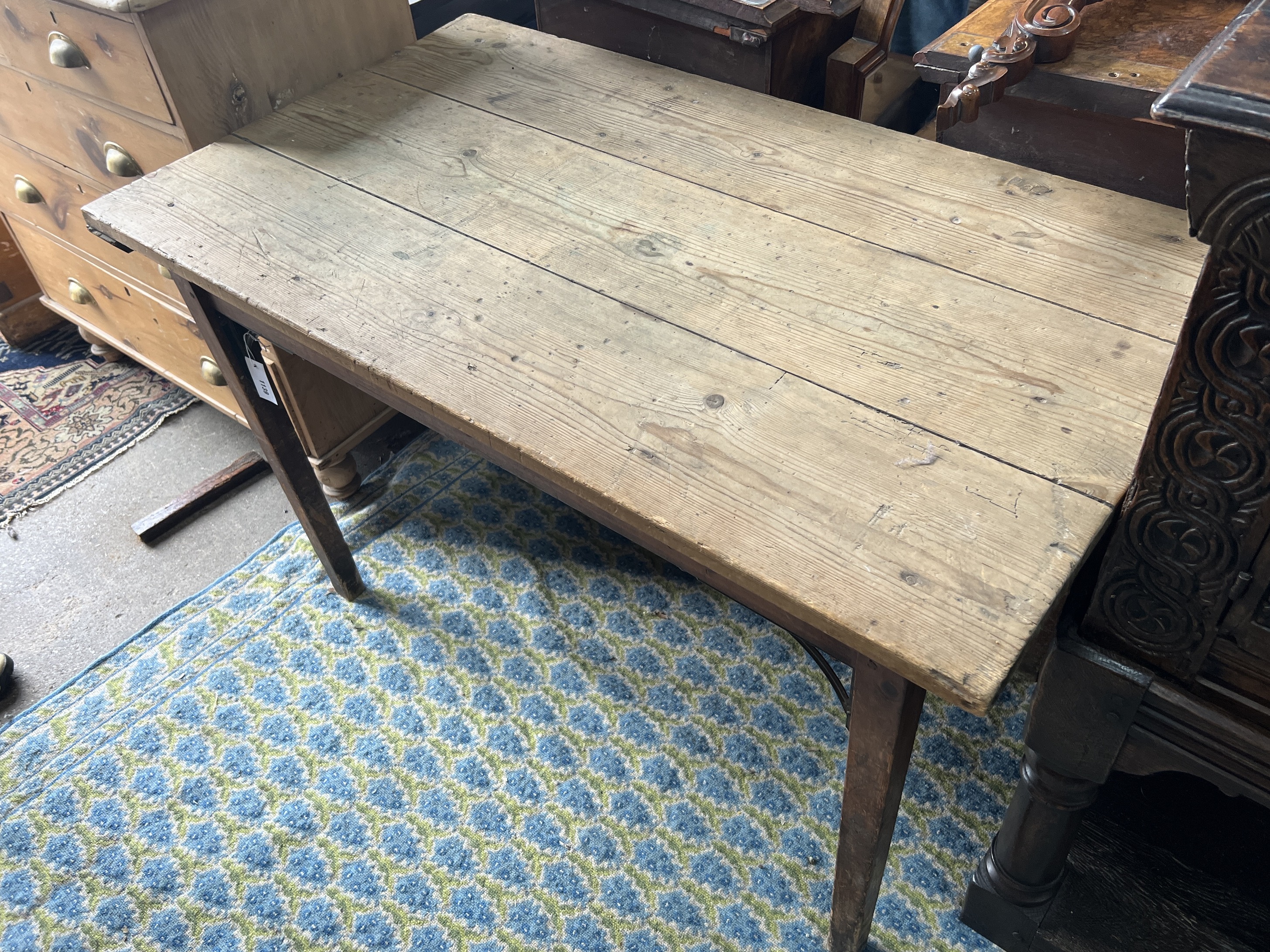 A Victorian rectangular pine kitchen table, width 119cm, depth 67cm, height 76cm